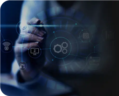 Hand with digital overlay representing process automation