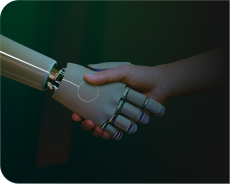 Human and AI handshake representing automation partnership